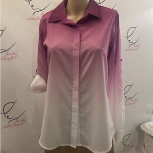Calvin Klein. Size Small. Shaded White Purple. Roll tab cuff. Shirt. B48